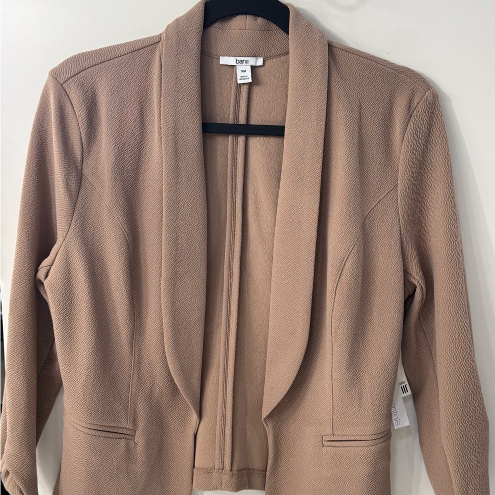 Bar III Open-Front Taupe Shawl Blazer Size Petite Medium